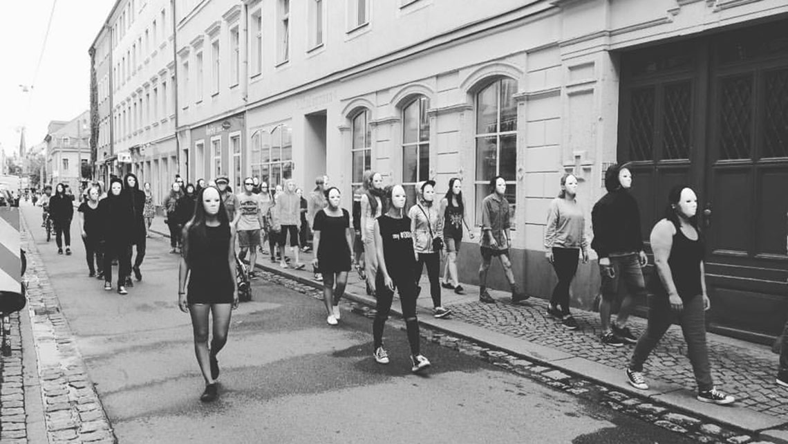Steiger Missions School students performing a flash mob in Dresden, Germany, in 2016