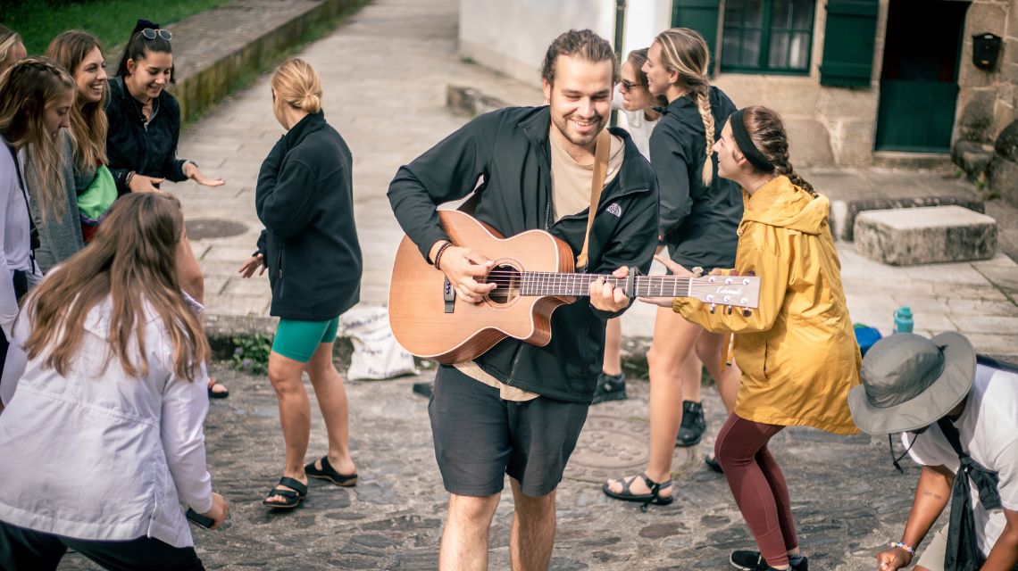 The team invited those they'd met on the trail to join them as they worshiped.